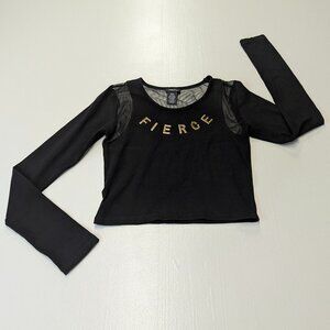Rue21 Size Small Black Cropped Graphic Top With Sheer Back